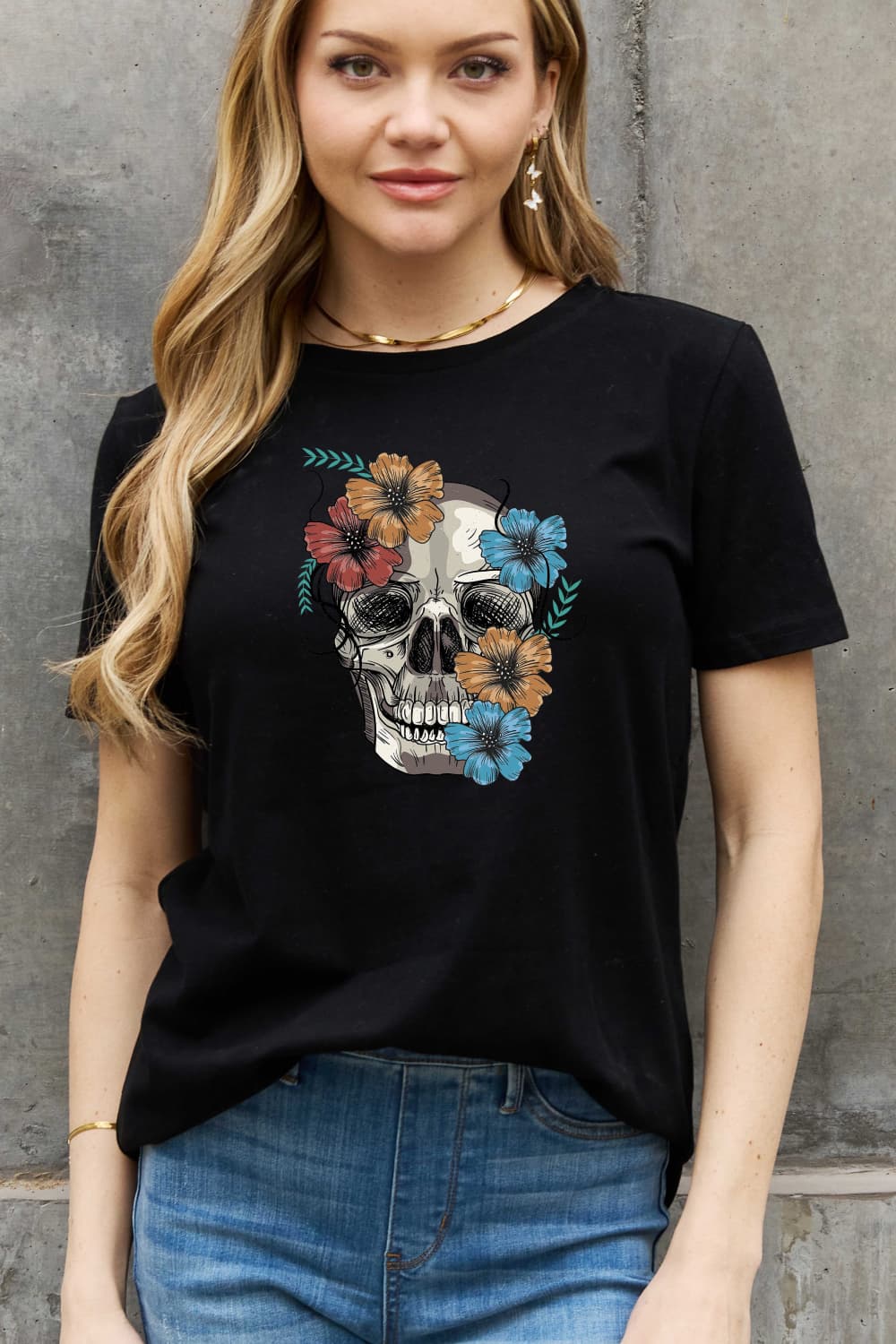 Pre-Order* Flower Skull Graphic Cotton Tee