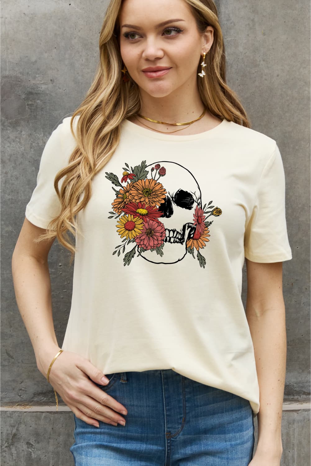 Pre-Order* Flower Skull Graphic Cotton Tee